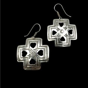 Southwestern Style Sterling Silver Heart Cross Concho Dangle Earrings